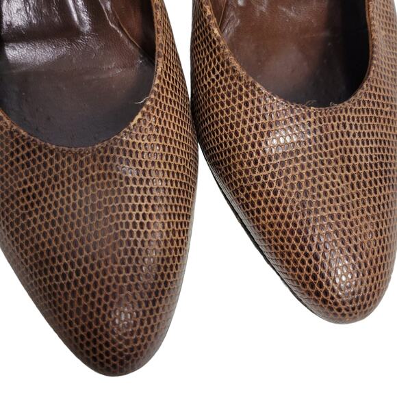 Vintage Bottega Veneta Heels Brown Pump Snakeskin Embossed Leather 8.5 AA Narrow - Picture 4 of 15